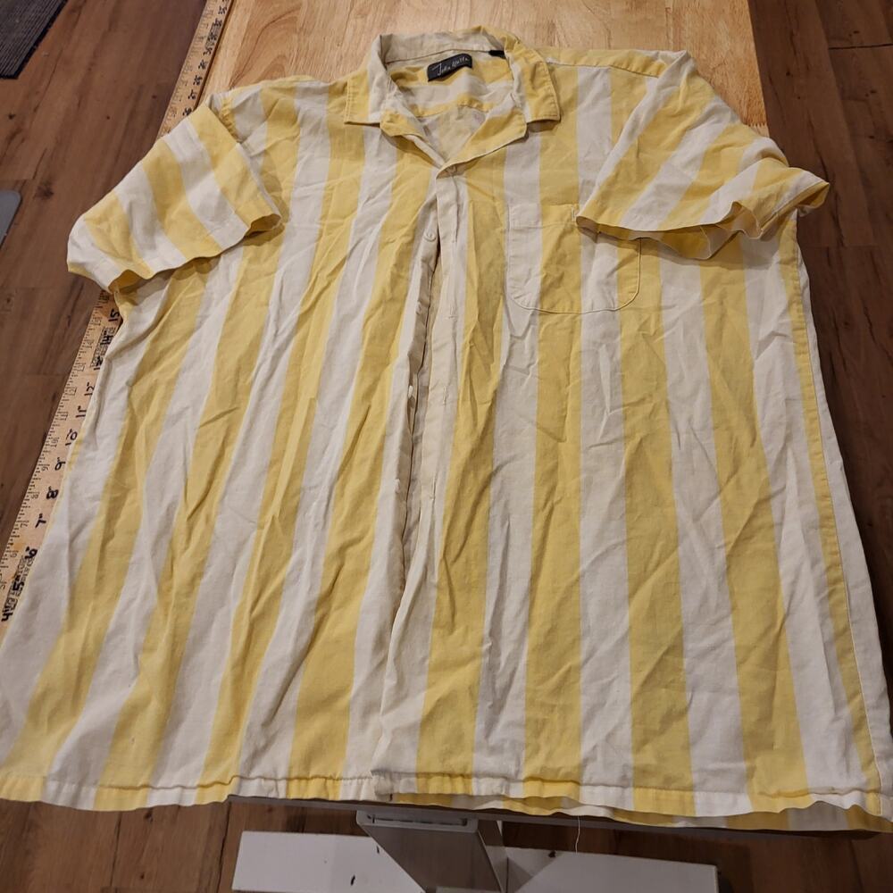 John Weitz Yellow & White Striped Classic Button Down Collared Cotton XL